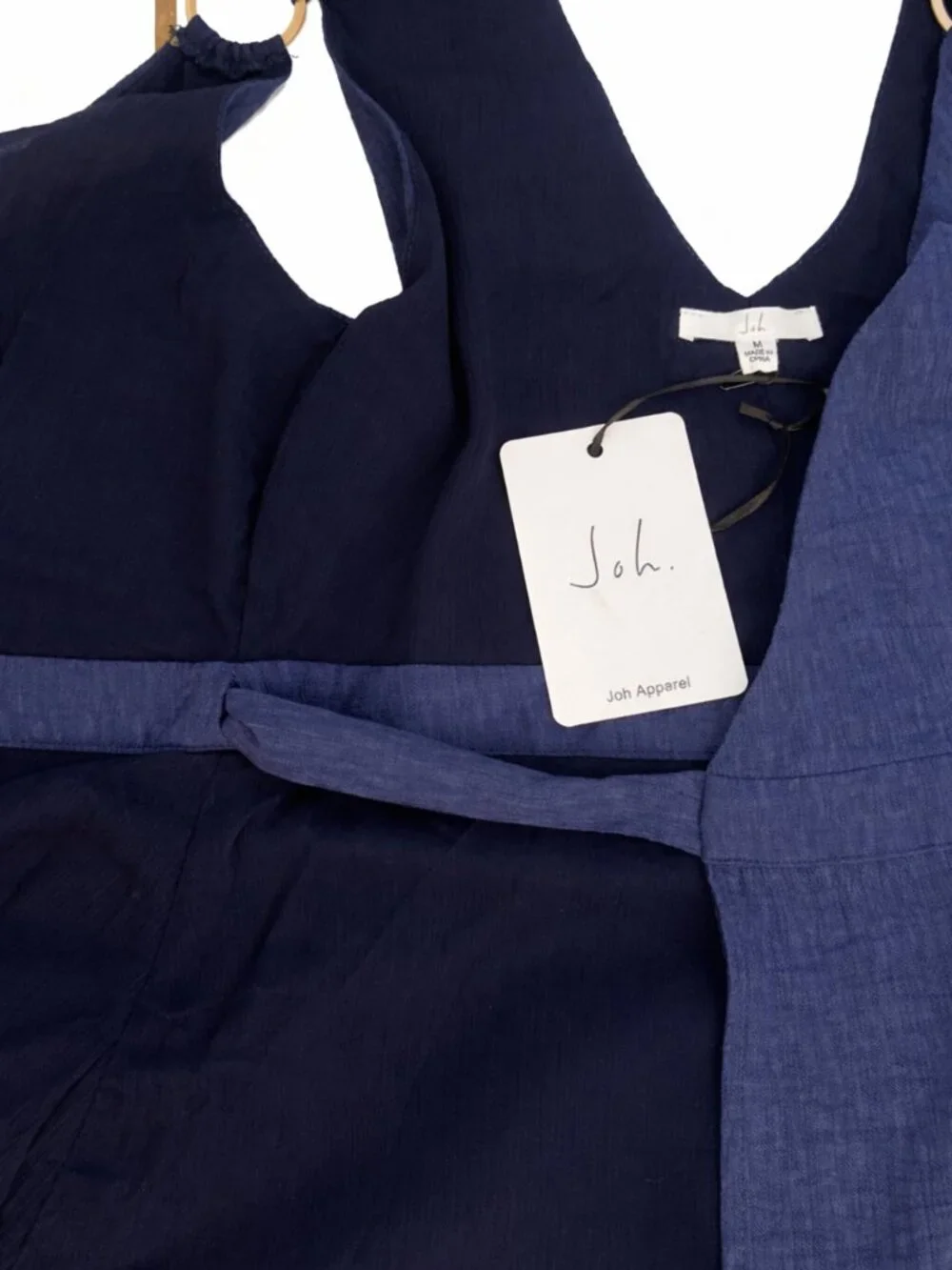 Joh Apparel Navy Blue Wrap Dress Women Sleeveless V-Neck Midi Tie Waist S M L - Picture 6 of 8